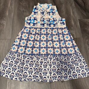Colorful Tiered Blue Patterned Spring Summer Dress Medium